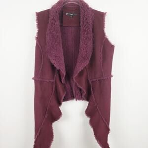 Sioni‎ Hippie Chic Wine color Faux Suede Faux Shearling Fur Vest Size Medium